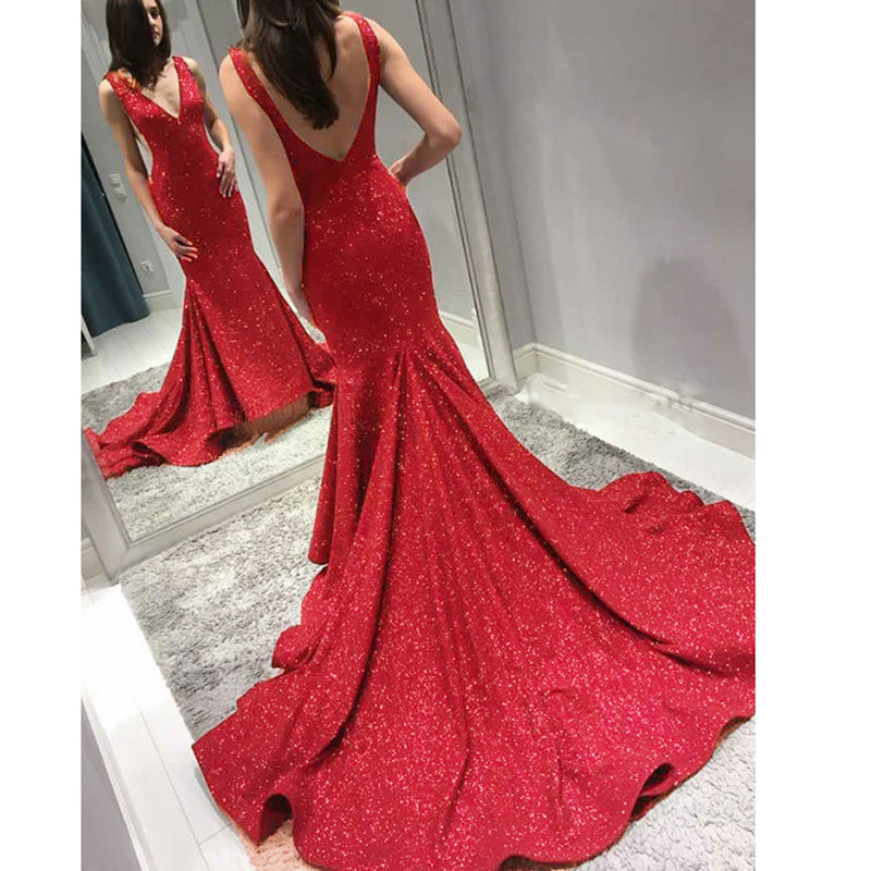 sparkly fitted red prom dress