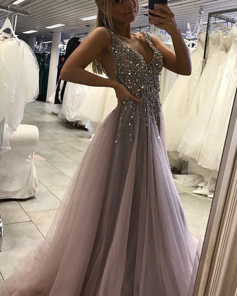 Purple Grey Prom Dresses