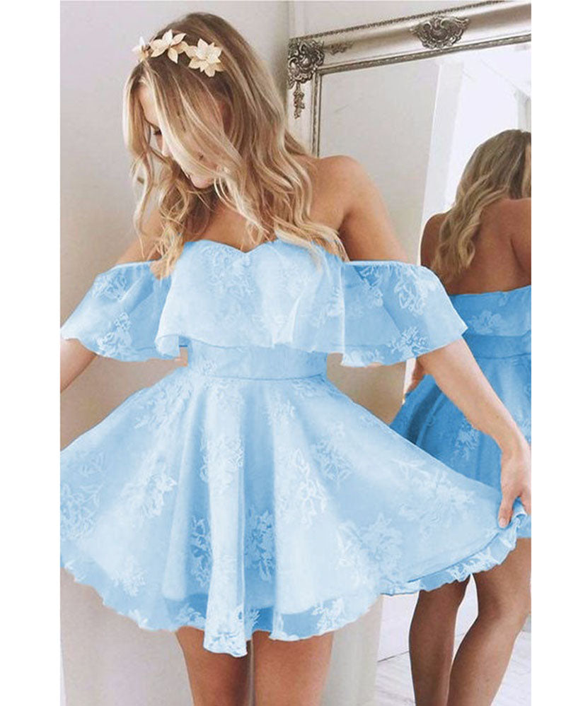 Short Lace Dress - Light blue - Ladies