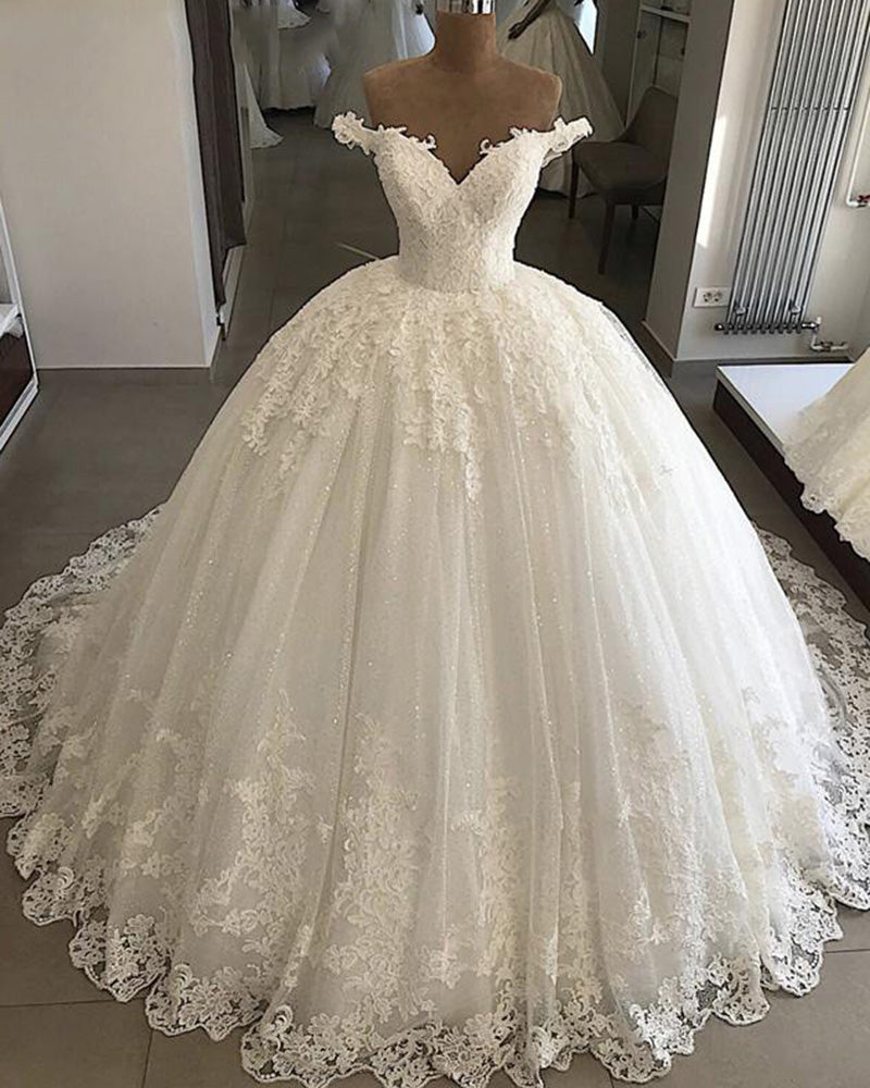 Glitter Ball Gown Women Princess Wedding Bridal Dresses Off the Should –  Siaoryne