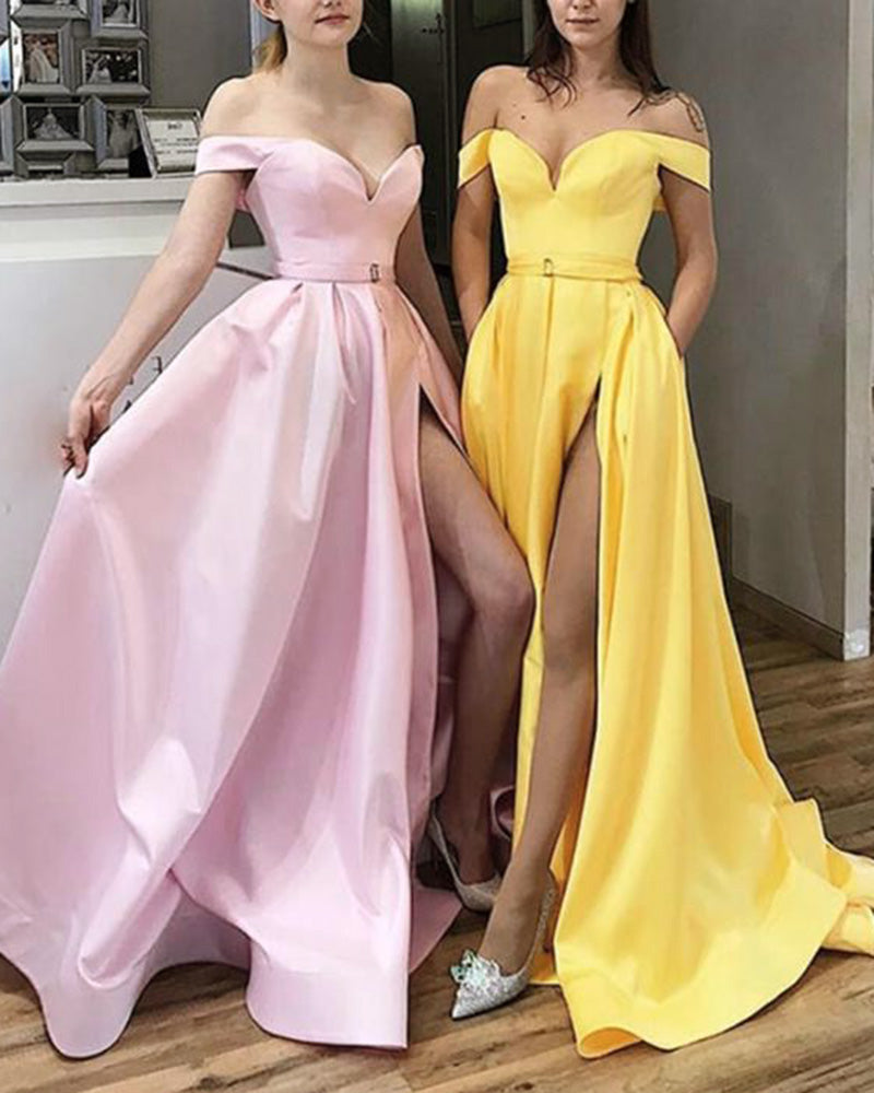 Elegant Pink Yellow Off The Shoulder 2020 Evening Prom Dress Long Vest Siaoryne