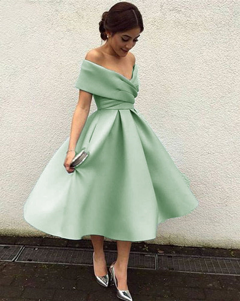 Always Celebrating Sage Green Satin Off-the-Shoulder Mini Dress