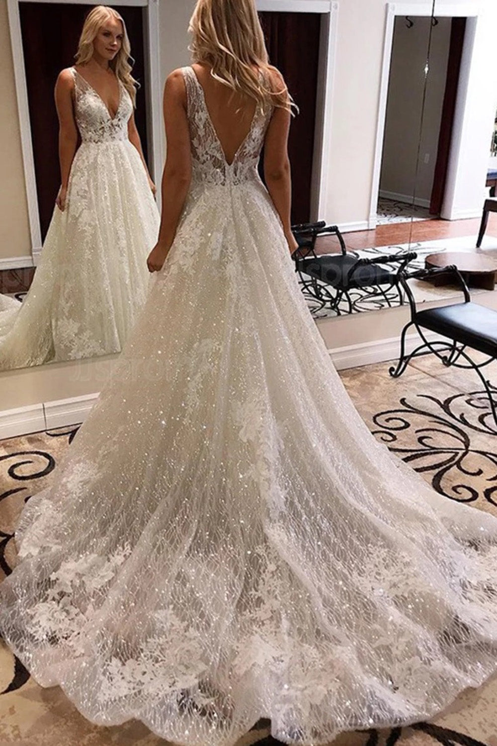 Ivory sequin 2024 wedding dress