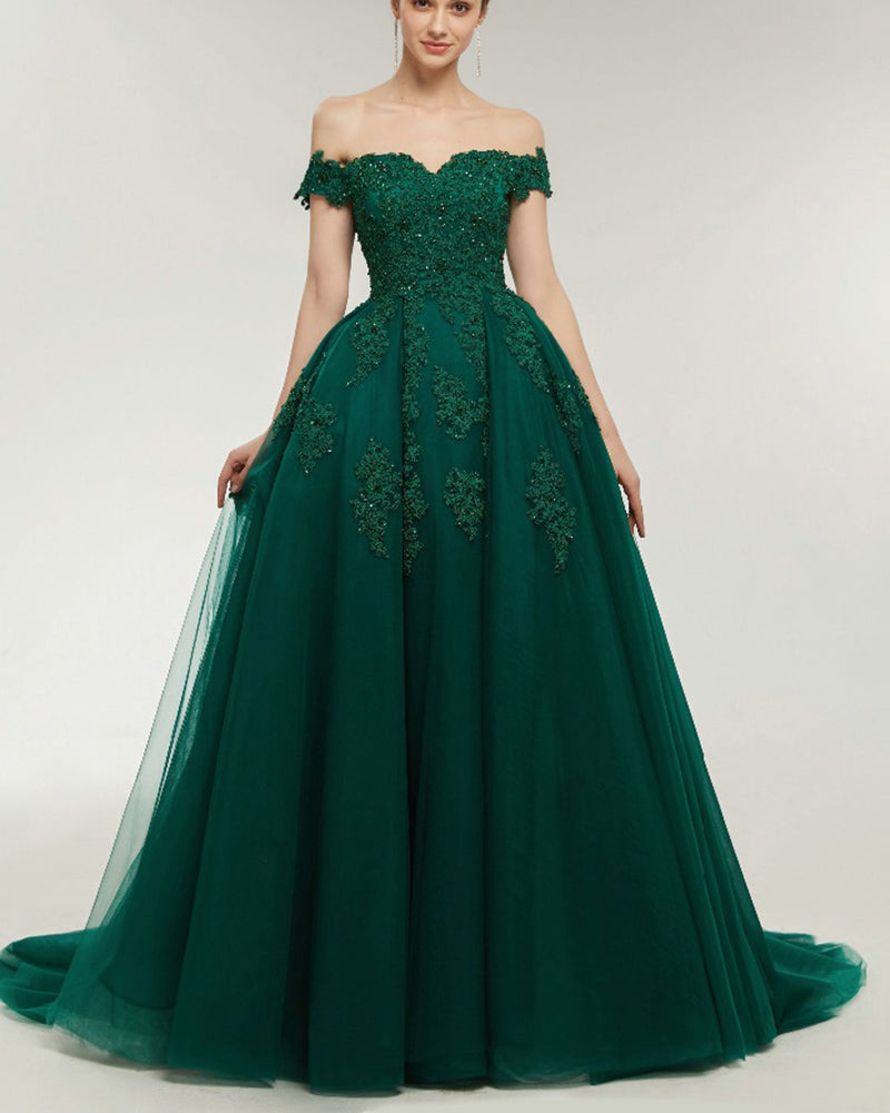 Dark Green/Navy Ball Gown Lace Prom Dresses Formal Gown 2022 PL6345 –  Siaoryne