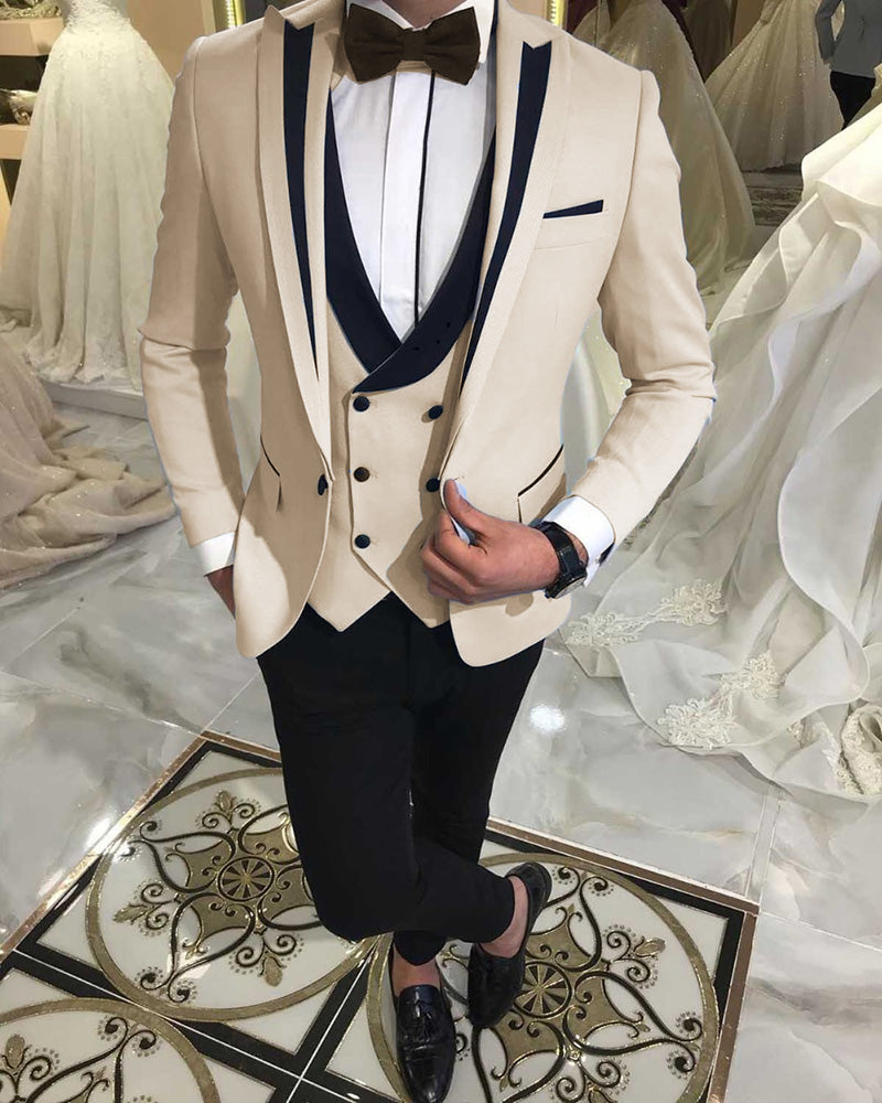 Black Men Suit Slim Fit Peak Lapel Prom Formal Dinner Groom Tuxedos Wedding  Suit