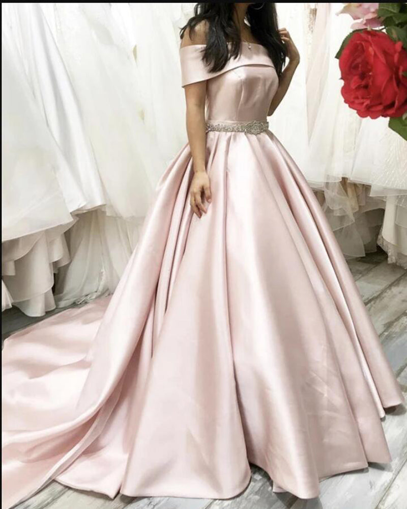 Elegant Off the Shoulder Pale Pink Ball Gown Wedding Dress ,Women Form –  Siaoryne