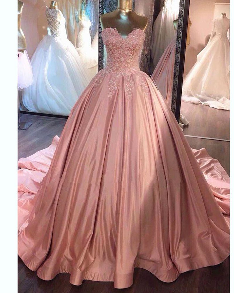 Dusty Pink Lace Satin Sweetheart Bridesmaid Dress