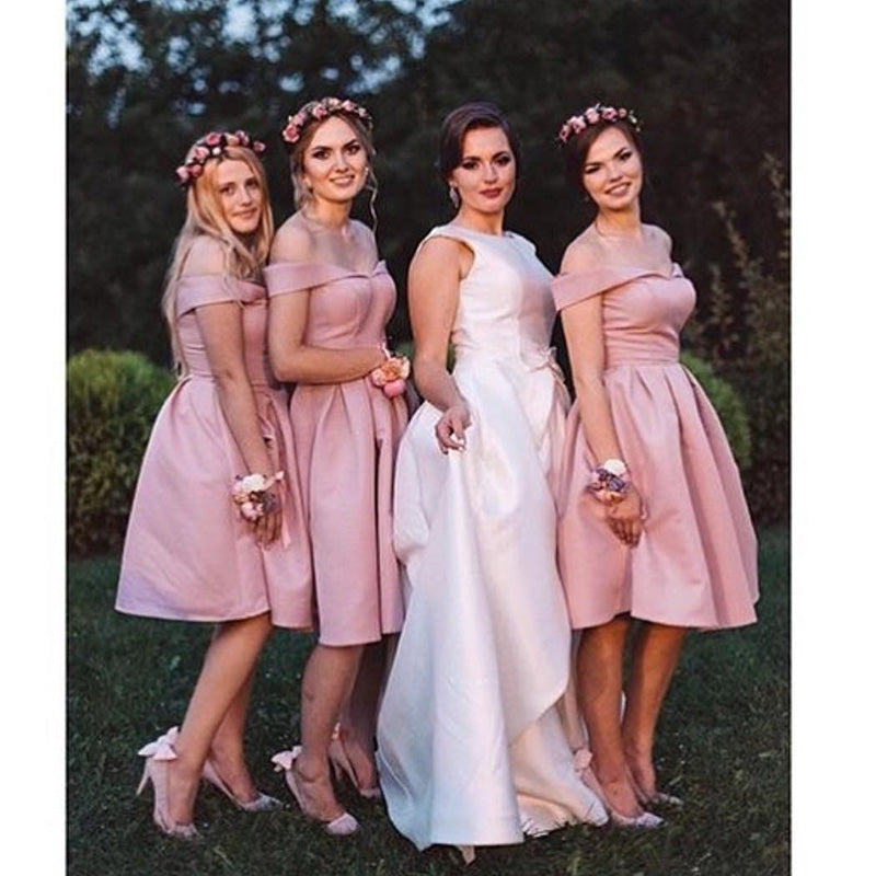 knee length blush pink bridesmaid dresses