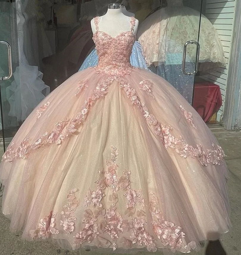 Vestido de fiesta rosa con escote en V, vestido de quinceañera para fiesta de quinceañera PL5216