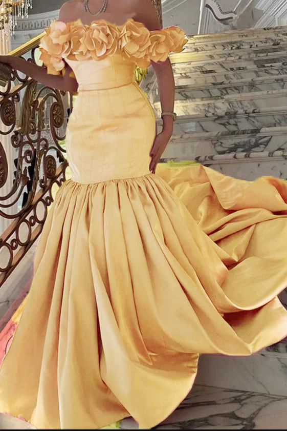 Yellow Long Mermaid Dress PL2537