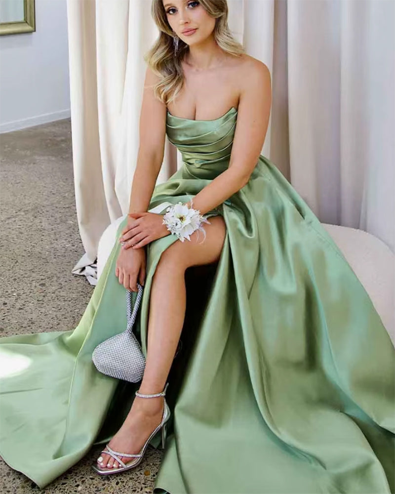 Sage Green Prom Night  Dress Sexy Strapless with Slit PL25332