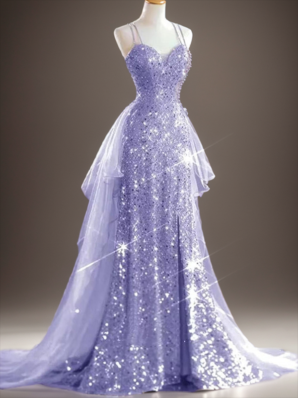 Bling Bling Sequin Lavender Prom Dress Senior Evening Party Gowns PL2532