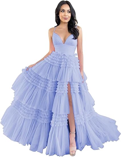 Lavender/Blue Layered Tulle A Line Prom Dress Gradaution Gown for Girl ...