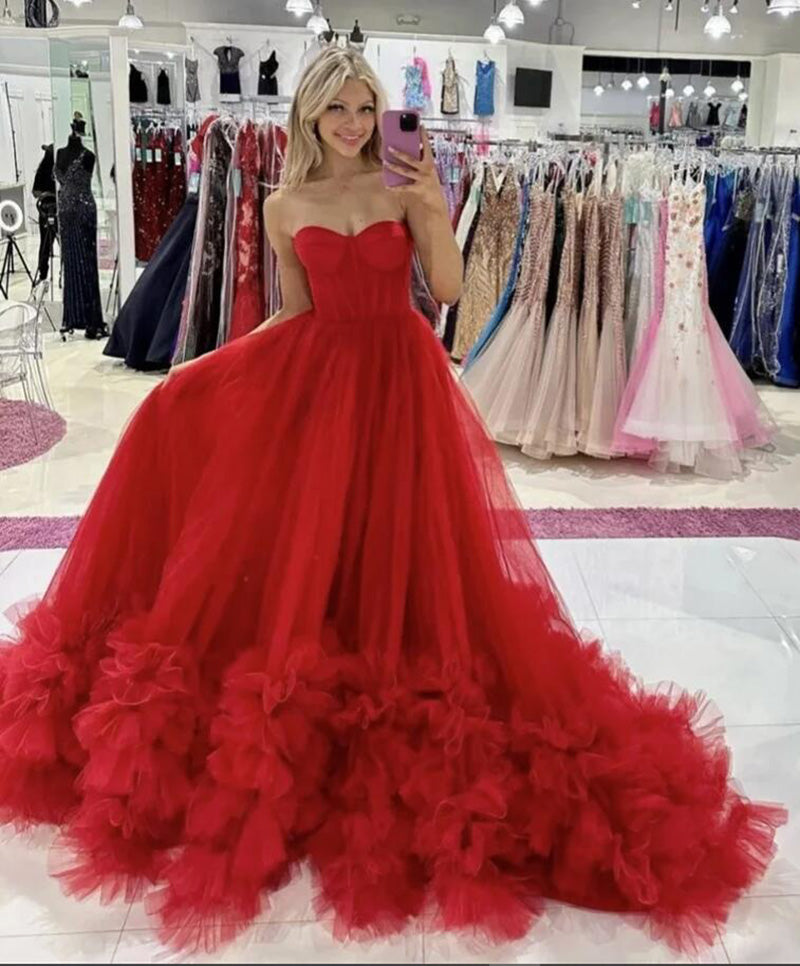 Puffy  Red Prom Dress Sweetheart Ball Gown Vestidos De Noche Sweetheart Weddding Dress WD2010