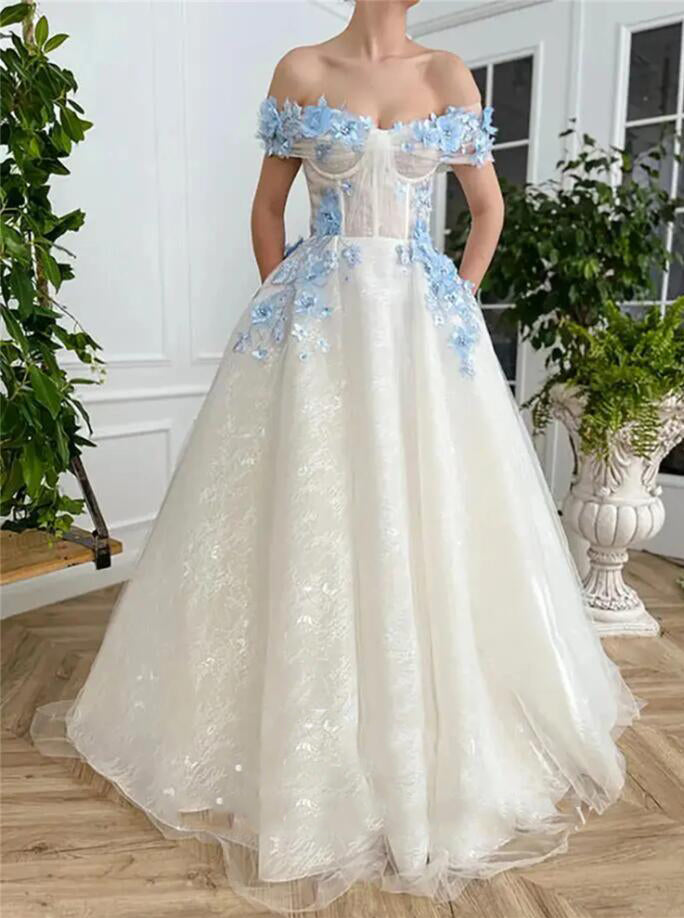 Ivory And Blue Lace Prom Cocktail Dress Girls Fomal Gown PL4710