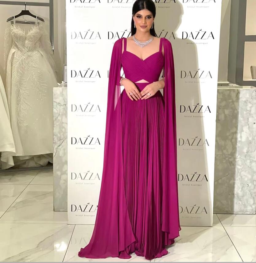 Burguny Women Evening Dress Long Formal Gown with Cape Sleeves PL12243