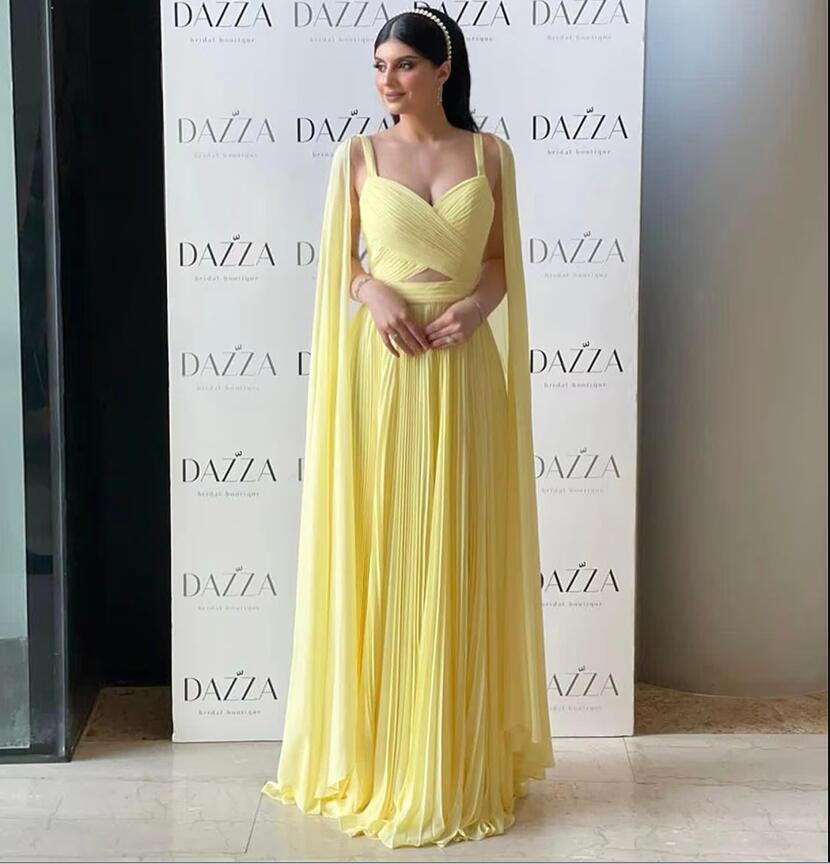 Yellow Long Women Chiffon Red Carpet Dress Evening Party Gown PL12247