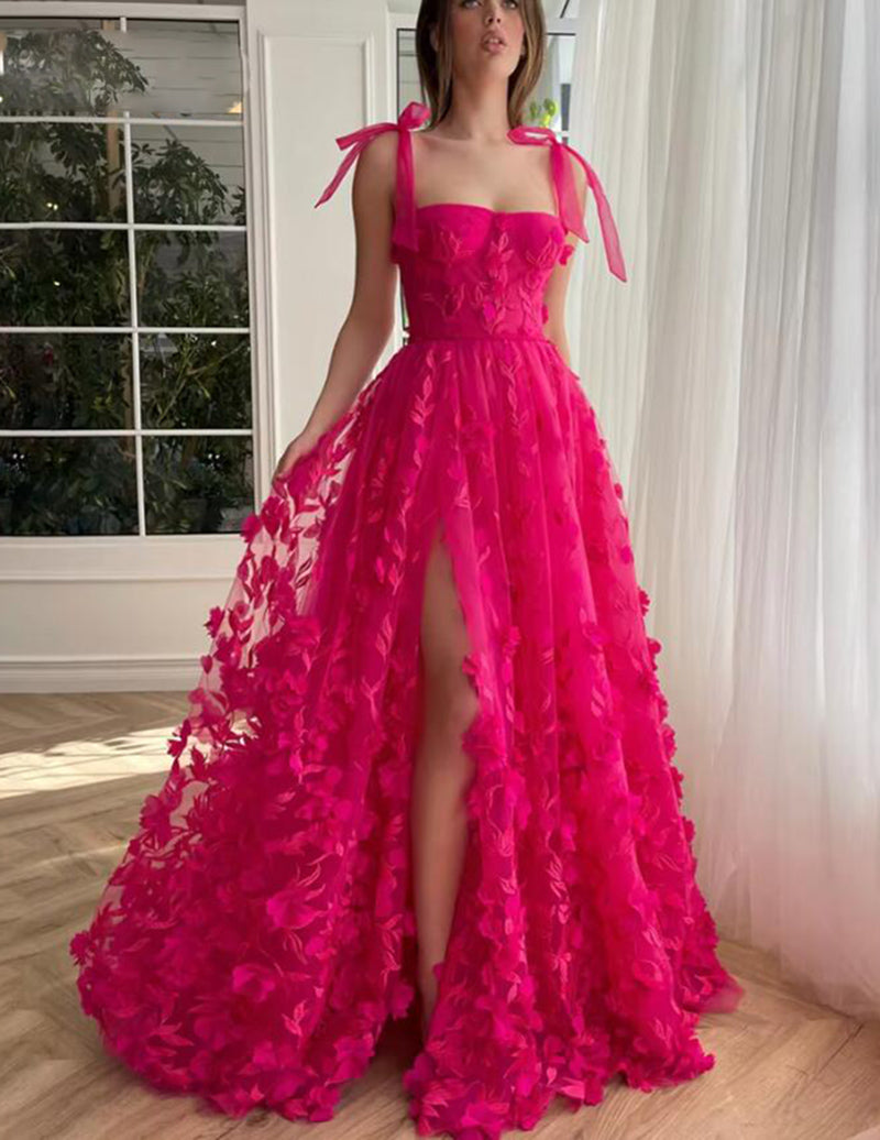 Fuchsia Hot PInk Long Senior  Prom Dresses for Girls with Lace Appliques PL12249