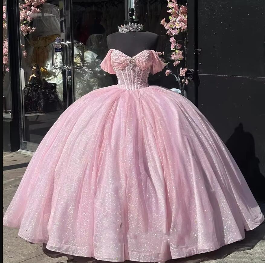 Robe De Quinceanera rose scintillante, robe De bal, douce 16 ans, robes De 15 ans, PL25171 