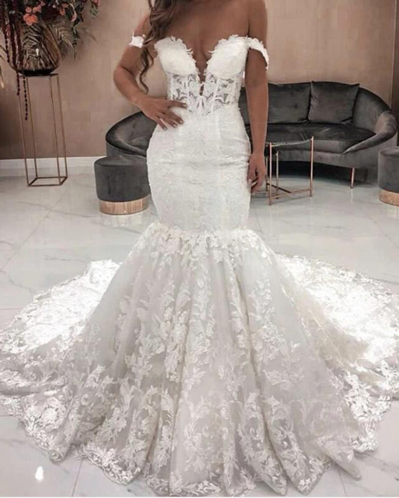 Fashion New Women Wedding Gown Mermaid Style Lace Bridal Dresses Marie ...