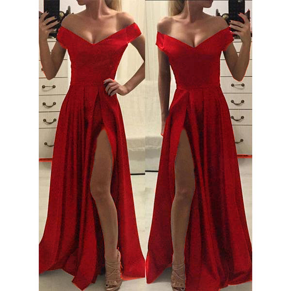 Dark Red Off Shoulder Long Girls Graduation Dress for Prom Elegant For ...