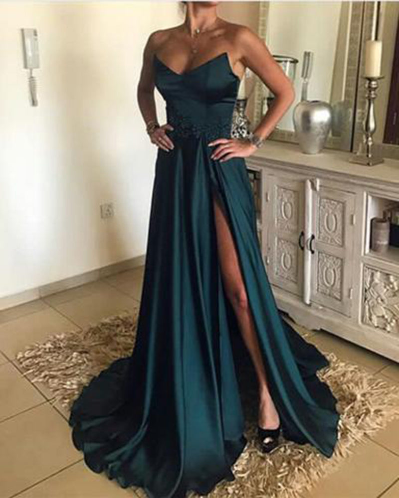 Siaoryne PL1254 Satin Strapless Burgundy/Teal Long Gala Evening Dress