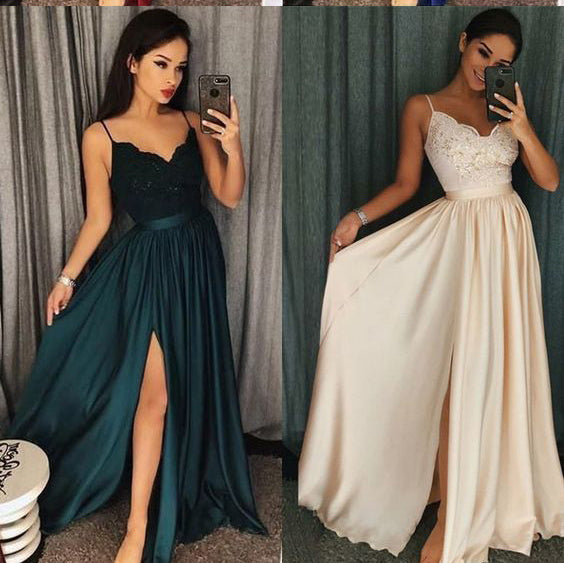 Blue /Burgundy Long Girls Prom Party Dresses Long with Sexy Split PL57 ...