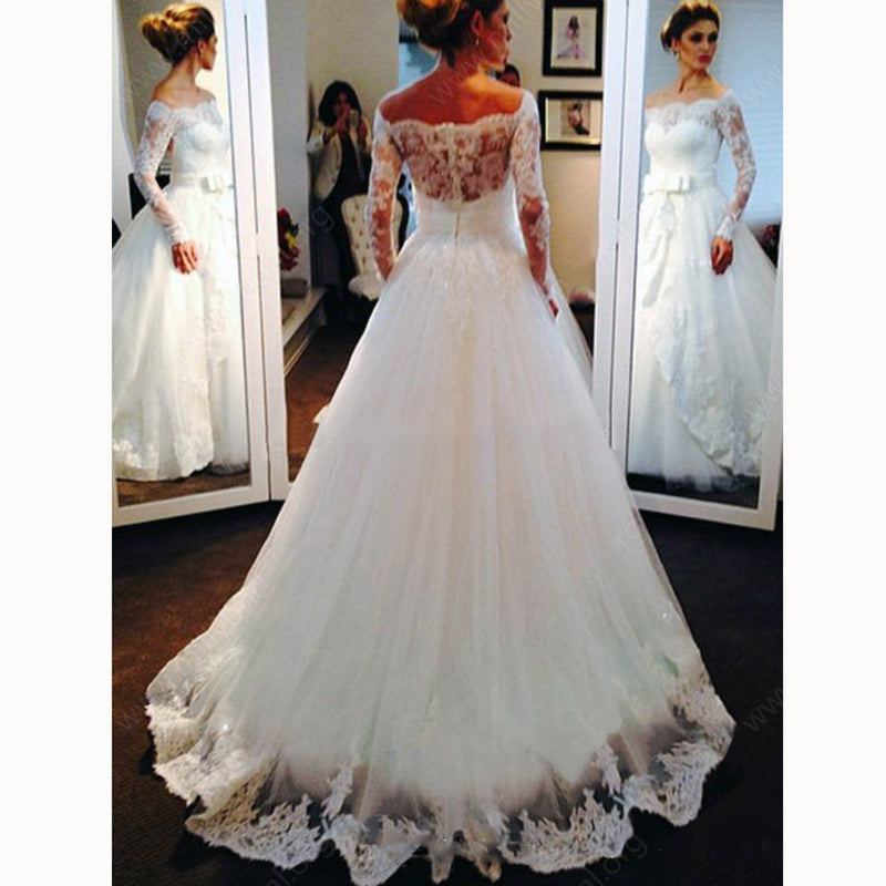 Fantastic Lace Wedding Dress with Long Sleeves Off The Shoulder Bridal ...