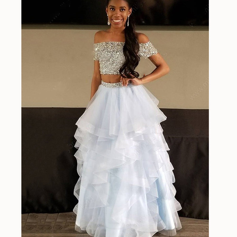 Off the shoulder two piece prom dress sale