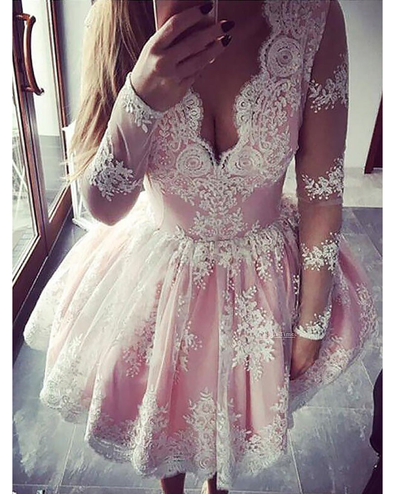 Blush Pink Short Homecoming Dresses Lace Party Gown Girls 8th Graduati ...