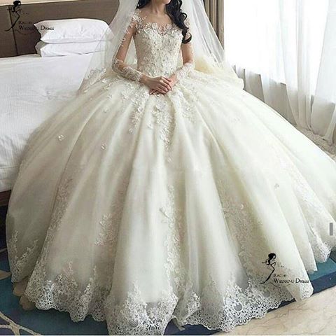 Siaoryne WD9011 Long Sleeves Wedding Dresses Princess Ball Gown Lace B