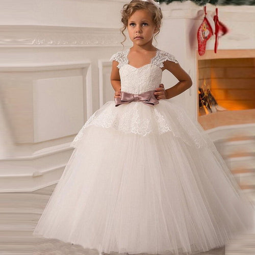 Ball Gown Lace White Flower Girls Dresses Kids Wedding Dress Holy Firs ...