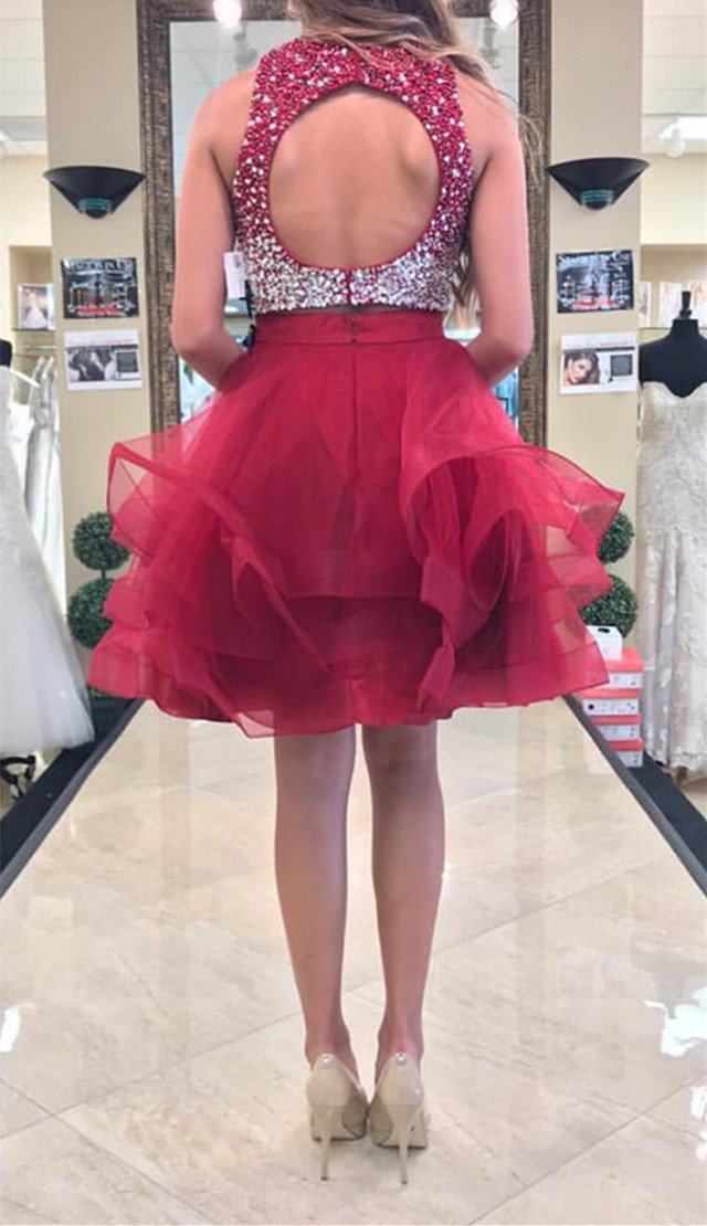 Crop Top Ombre Beaded Puffy Homecoming Prom Dress Short Skirt Cocktail Siaoryne