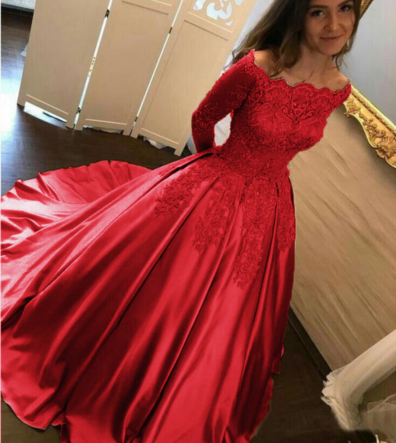 LP2888 Off the Shoulder Ball Gown Prom Dress with lace Long Sleeves Sa Siaoryne