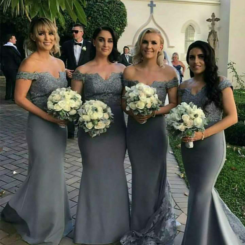 Buy Elegant Off the Shoulder Grey Bridesmaid Dresses Long Mermaid ...