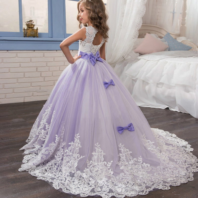 UK Flower Girls Formal Gown Pageant Wedding Tulle Dress Bridesmaid Party  Dresses