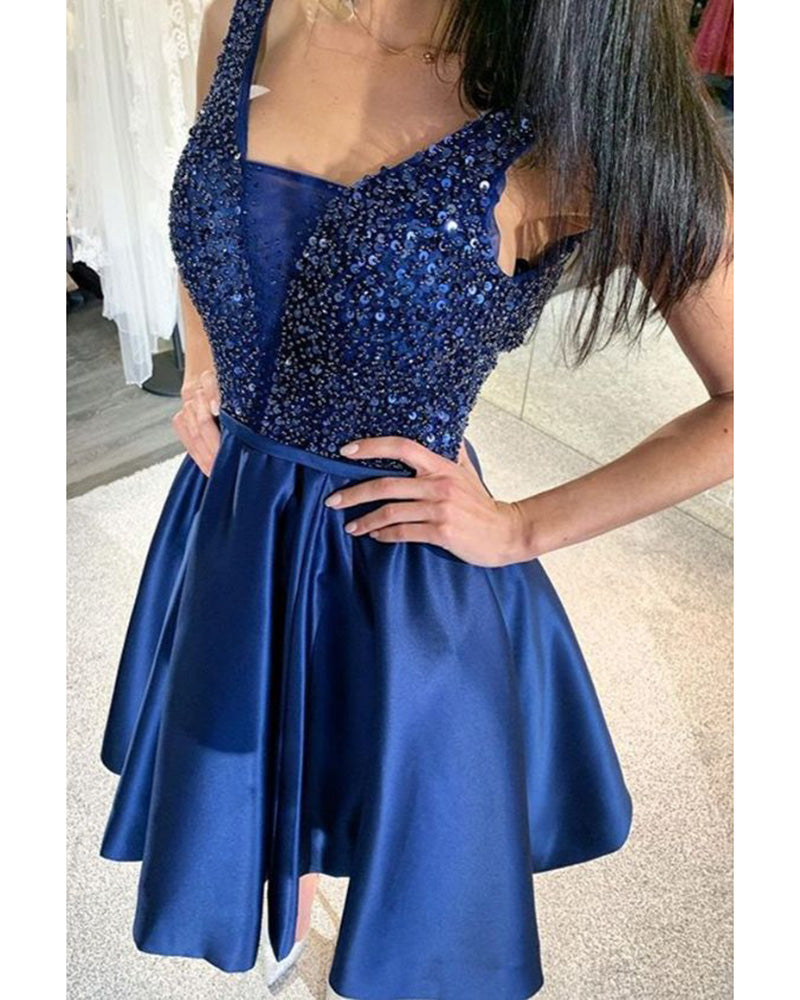 Beading Royal Blue Short Junior 8th Grade Girls Graduation Dress Prom SP0513