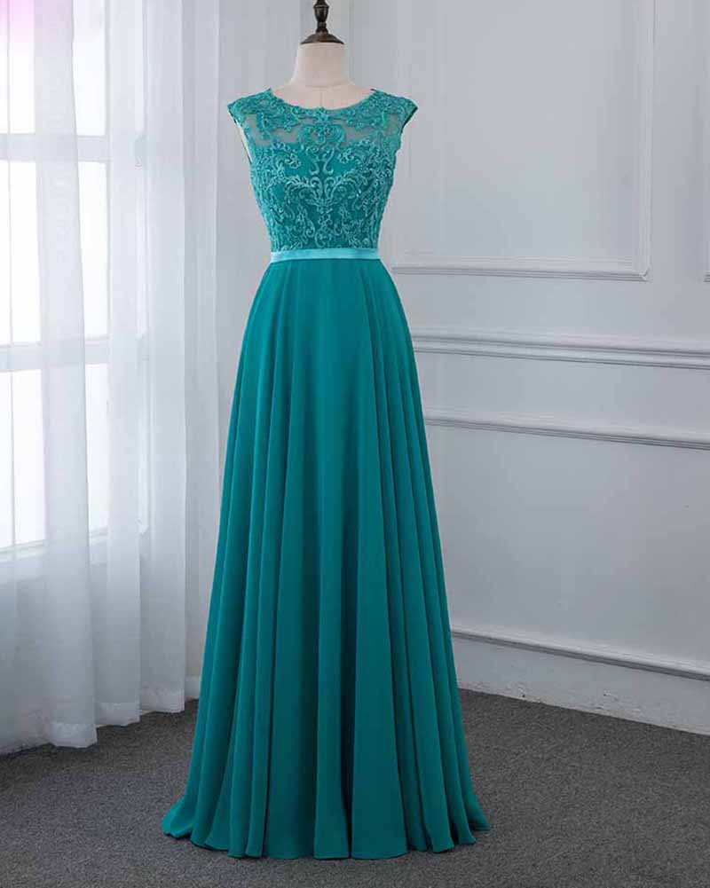 Turquoise Long Lace Chiffon Prom Dresses Party Gown PL2145 – Siaoryne