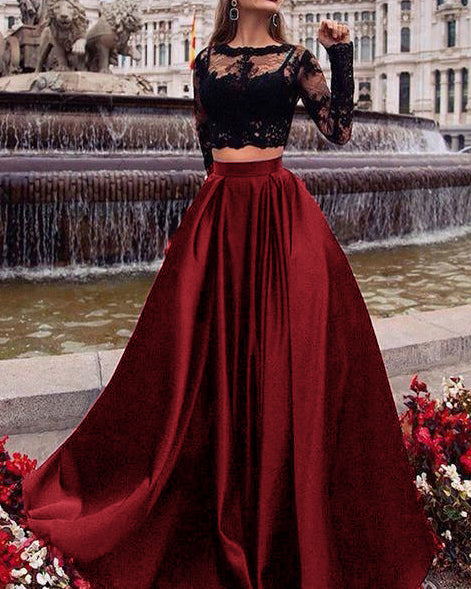 Two Piece Off Shoulder Long Prom Dress with Lace Top – FancyVestido