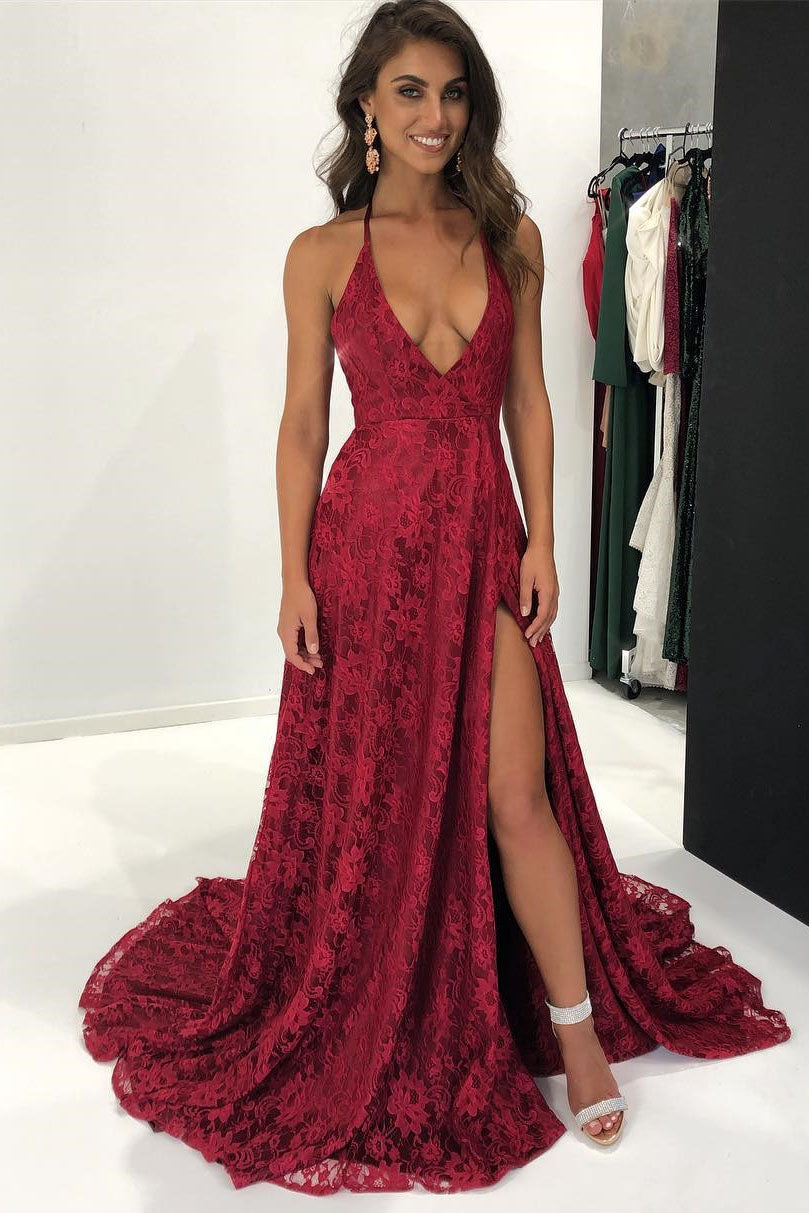 Dark Red Halter Dress