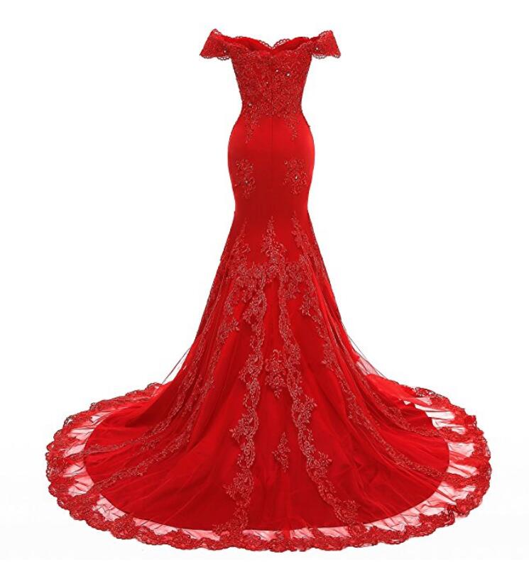 Burgundy Lace Prom Dress Mermaid Off the Shoulder Long Evening Formal ...