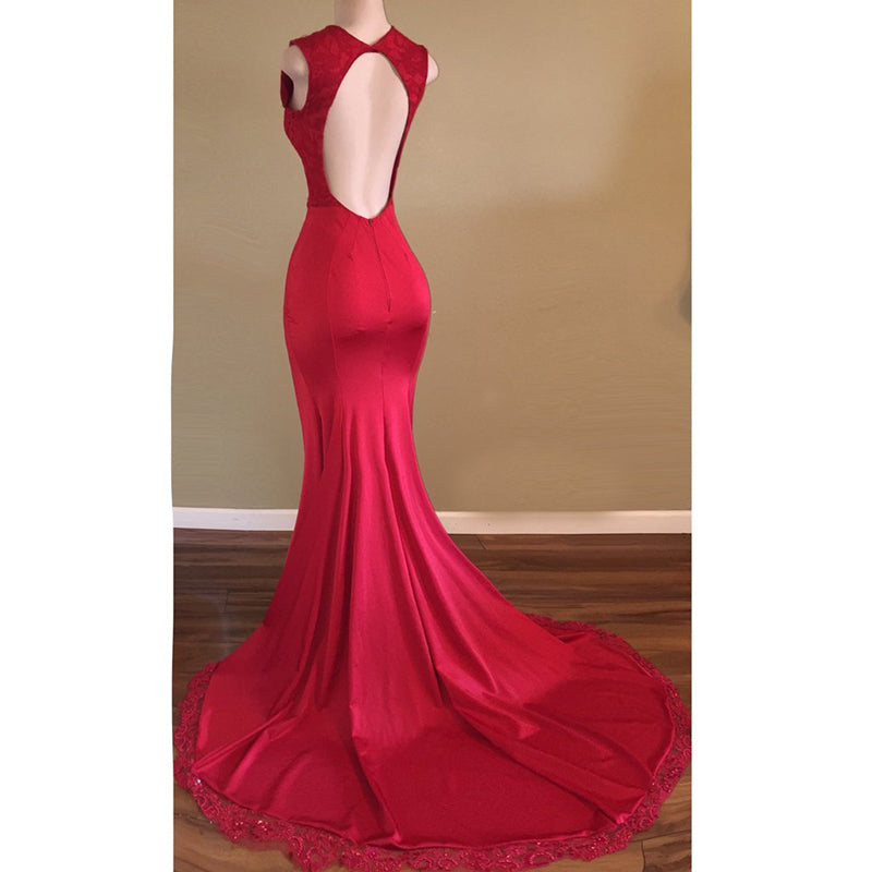 Deep V Neck Red Fitted Prom Dress Long Evening Party Gown 2022 – Siaoryne