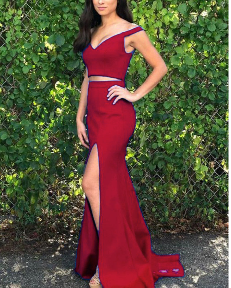 Crop Top Mermaid Prom Gown Long Graduation Party Dresses 2 Pieces MP21 ...