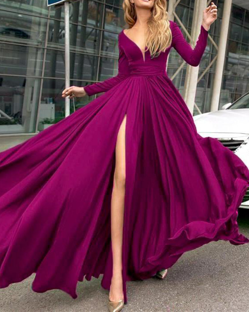 Sexy Long Sleeves Evening Party Dress with Slit Formal Gown – Siaoryne