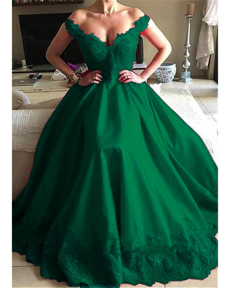 Off the Shoulder Red Women Formal Gown Lace Prom Dresses With Beading ...