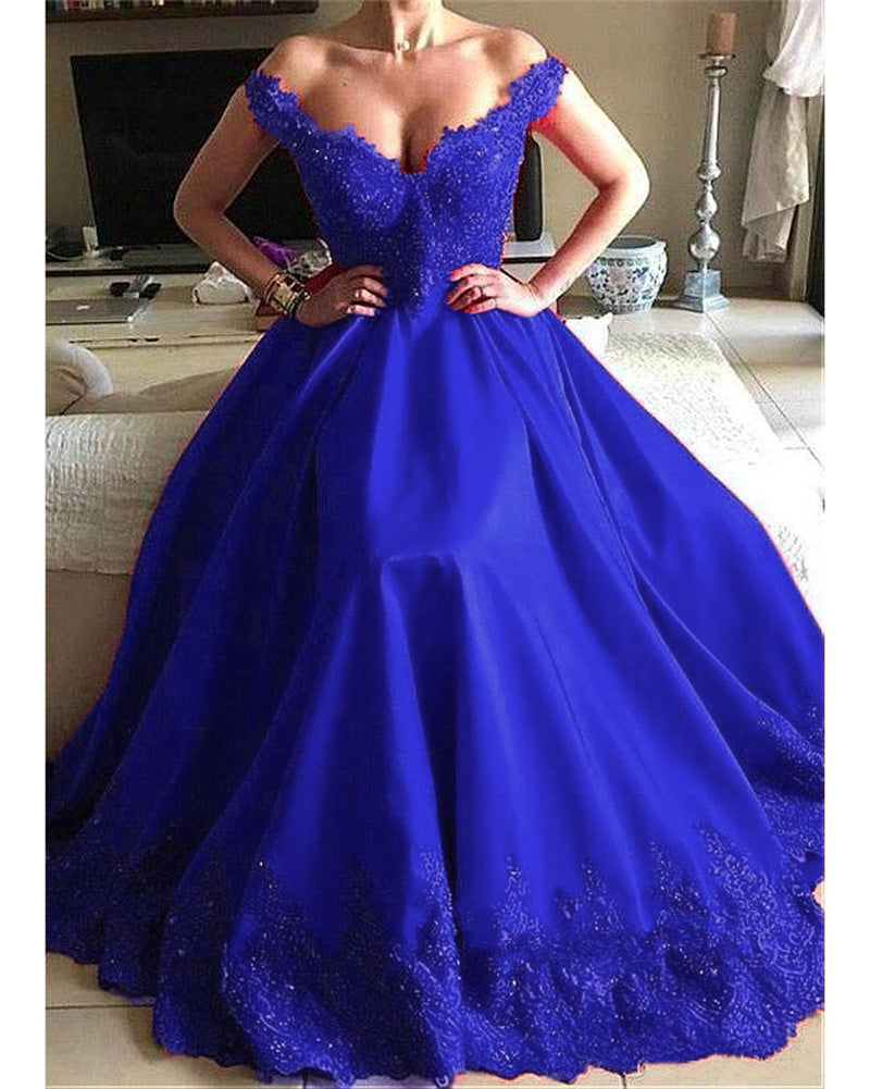 Off the Shoulder Red Women Formal Gown Lace Prom Dresses With Beading ...