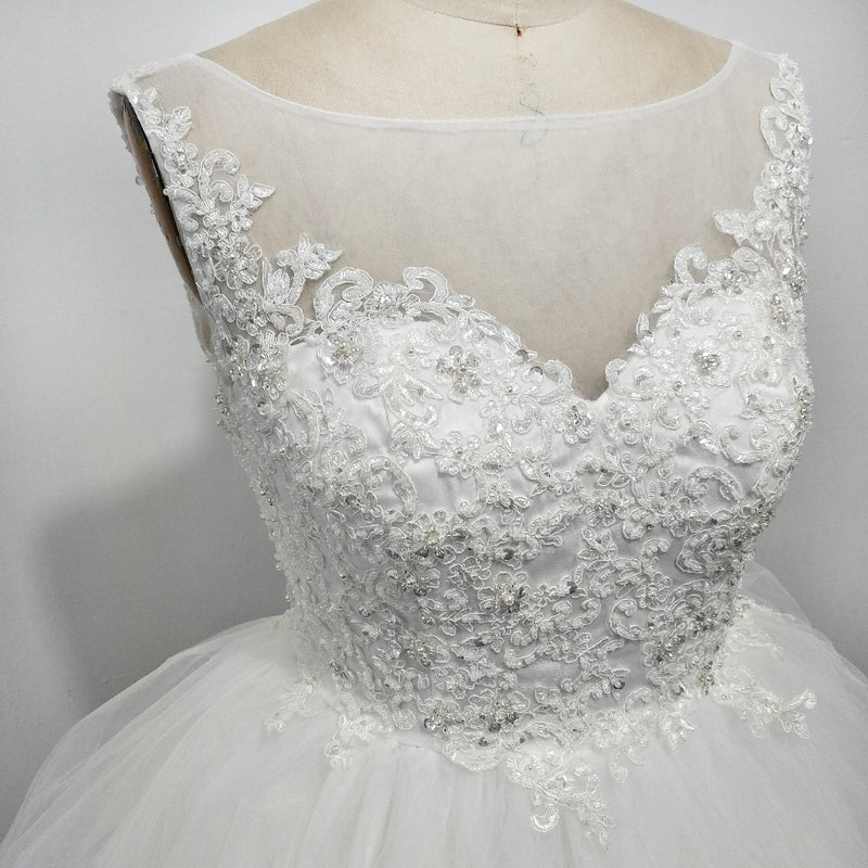 Lovely Scoop Neck Puffy Short Wedding Dress with Lace Beading Summer B ...