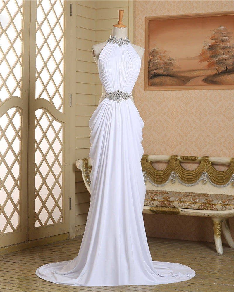 Chiffon Halter Wedding Dress Sexy Beach Bride Dress A Line Sweep Train Siaoryne 3315