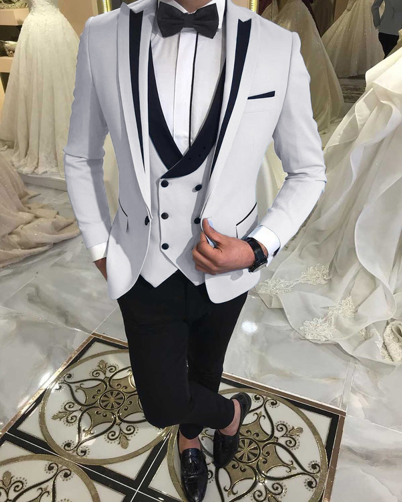 Peak Lapel Slim Fit Mens Formal Prom Outfit Beige Groom Wedding Tuxedo ...