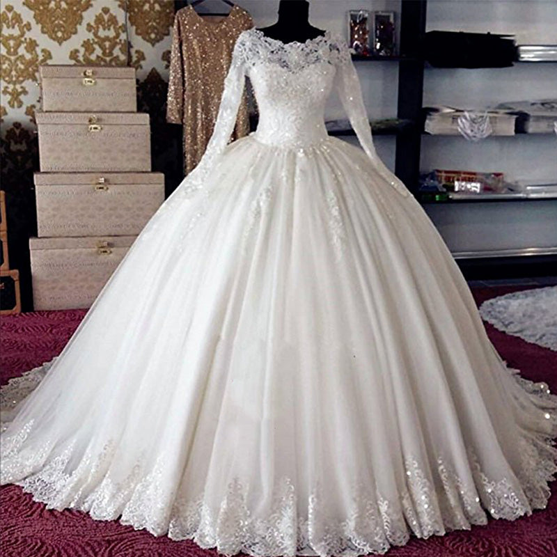 Vintage Long Sleeves Lace Ball Gown Vestido De Novia Bridal Gown Weddi ...